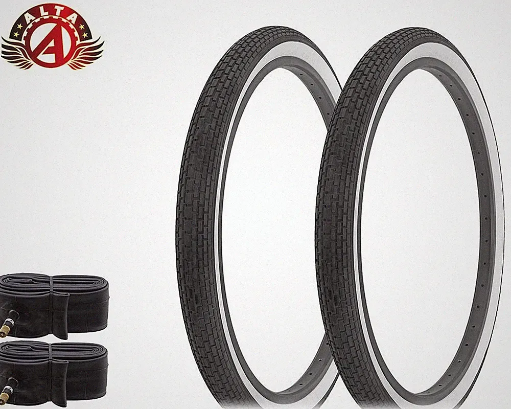 2 ALTA BICYCLE CRUISER S-2 TIRES 26 x 2.125 WHITEWALL CLASSIC MINI BRICK w/TUBES