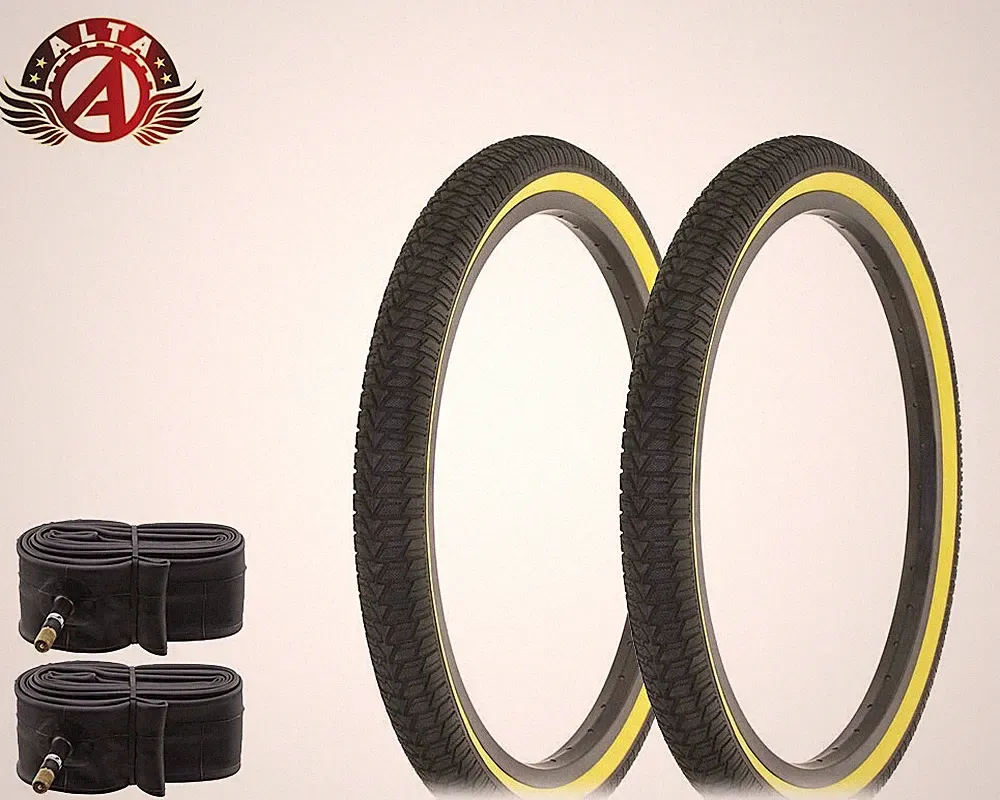 2 Alta BMX BICYCLE Infection FREESTYLE TIRES 20" x 1.75" BLACK/GUM W/Tubes.