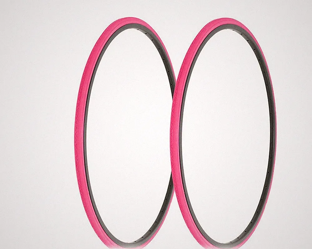 2 DURO BICYCLE WIRE BEAD 27 x 1 LIGHTWEIGHT PINK TIRES TOURING SLICK TREAD.