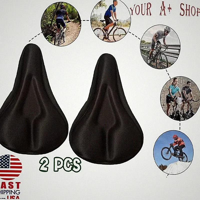 2 PCS Bike Wide Seat Cushion Cover Gel Soft Padded Mountain Bicycle Saddle Cover