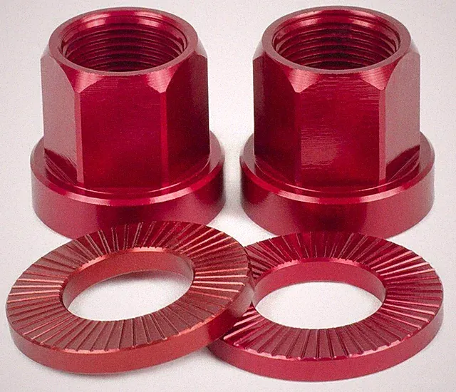 2 x SHADOW CONSPIRACY BMX BICYCLE AXLE NUTS 14mm CULT GT SUBROSA HARO RED NEW