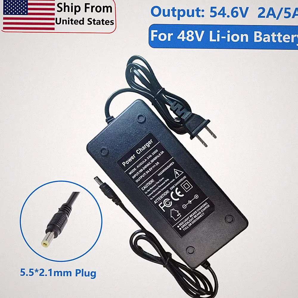 54.6V 2A/5A Smart Battery Charger For 48V Lithium Battery Electric Bicycle