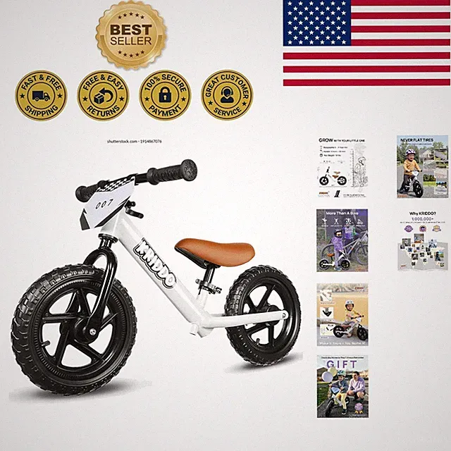 Customizable Toddler Balance Bike for Children 2-5 - 12 Inch White Bicycle