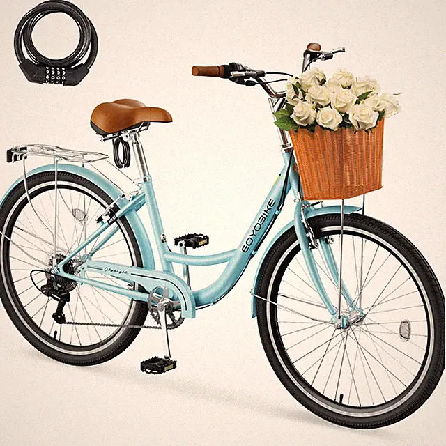 EOYOBIKE 26" Beach Cruiser Bike 7 Speed Twist Shifters Commute Bike For Adults