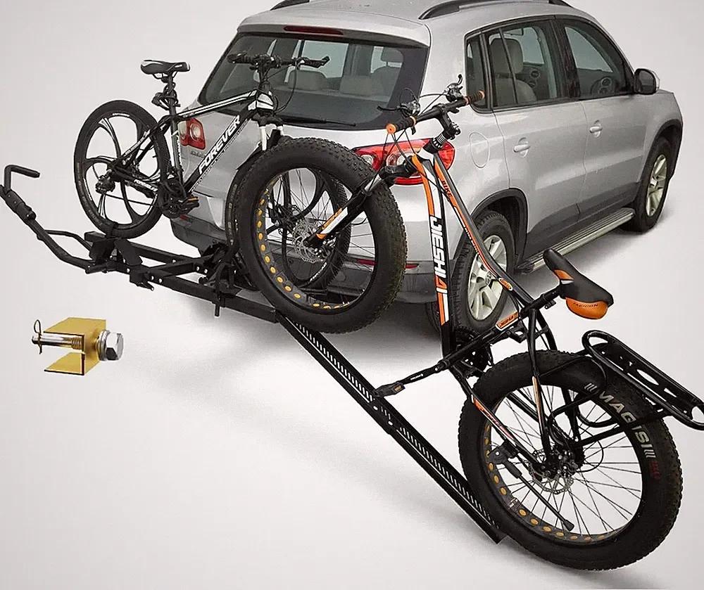 Heavy-Duty 2-Bike Hitch Rack with Ramp for Fat Tire E-Bikes - Foldable & Tilt
