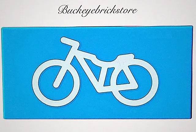 NEW Lego TILE 2x4 AZURE w/WHITE BICYCLE Town City Sales Minifig Bike Sign
