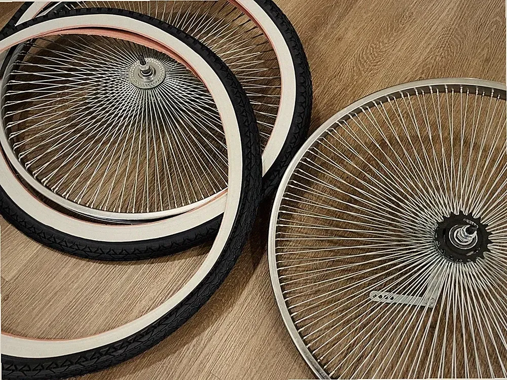 Pair 26" Cruiser Lowrider Bicycle Dayton CHROME Wheel Set 144 Spoke w/ Tires