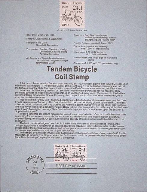 USA5 #2266 U/A SOUVENIR PAGE FDC STR2 Tandem Bicycle precancel