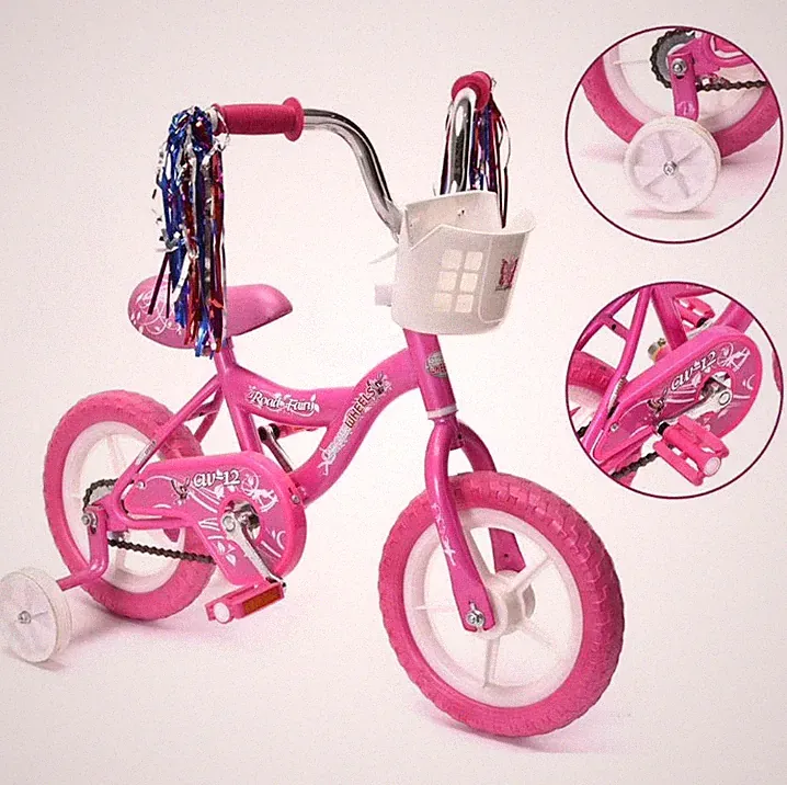 WonderPlay 12" BMX Kids Bike Girls Pink w/ Basket Training Wheels EVA Tires 2-4Y